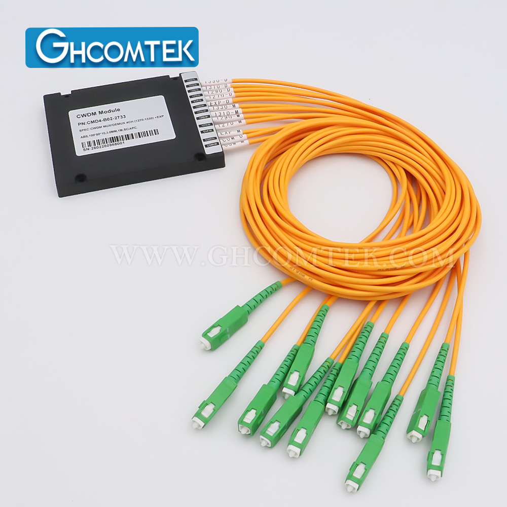 02-04CH Dual Fiber CWDM MUX+DEMUX ABS Box Package 2.0mm Cable 1 Meter SC/APC or LC/UPC  HY-7-CWDAxx